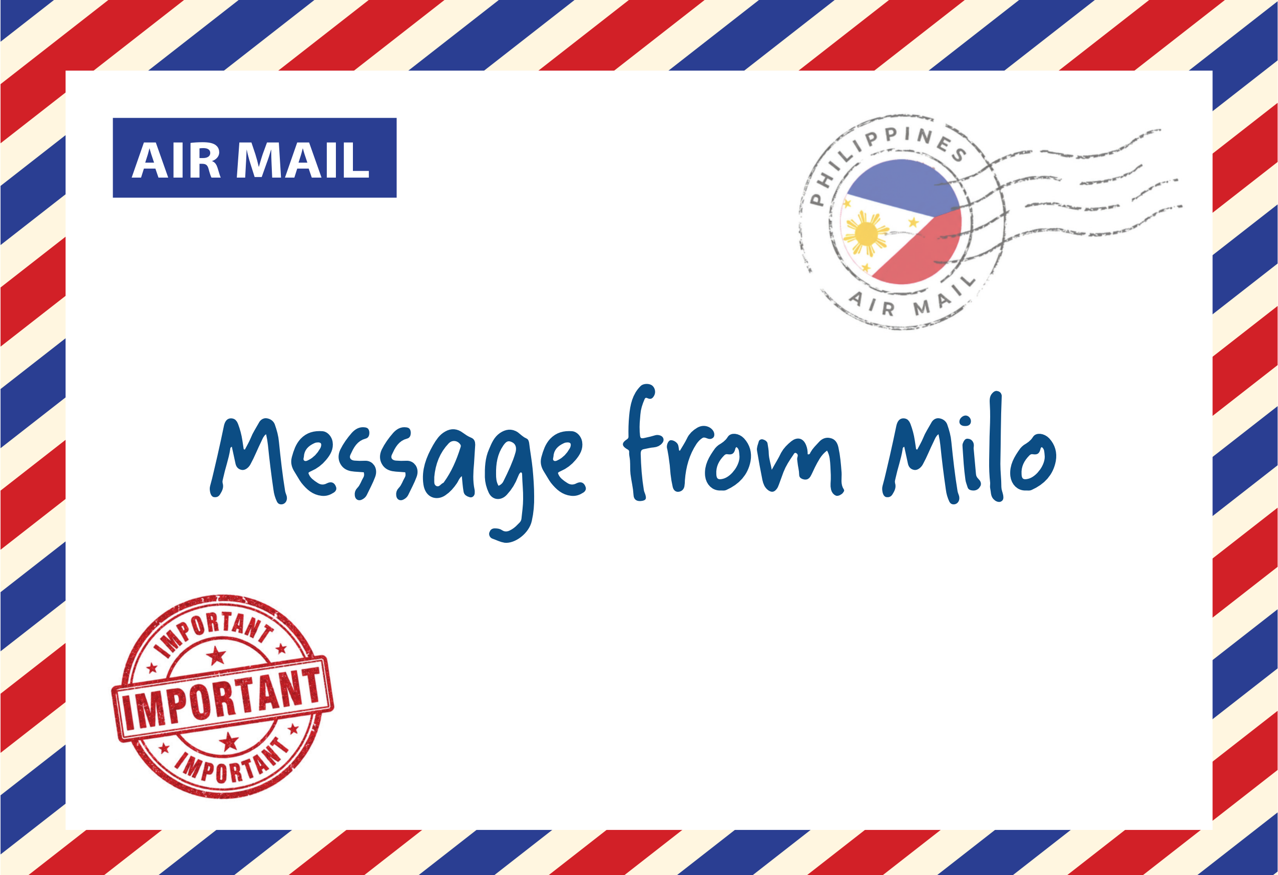 Airmail envelope marked Message from Milo